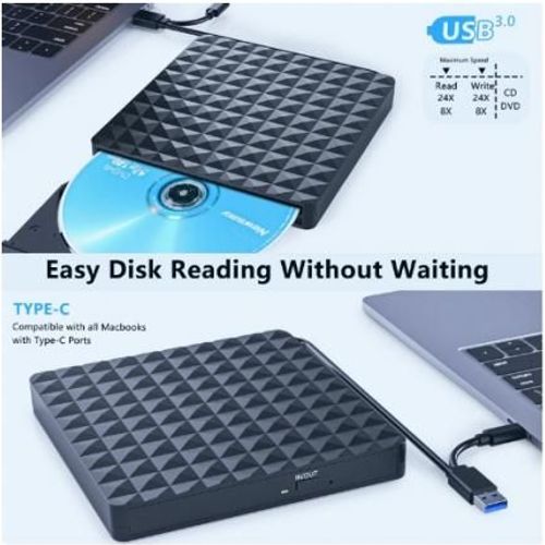 Lecteur et Graveur DVD - CD externe Dvd CD Usb 3.0 Ultra Slim Portable *8 -Noir